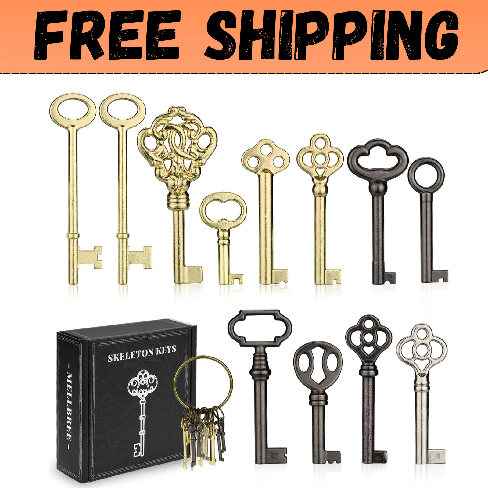 12pcs Skeleton Key Set | Universal Hollow Barrel Keys for Antique Cabinet Door
