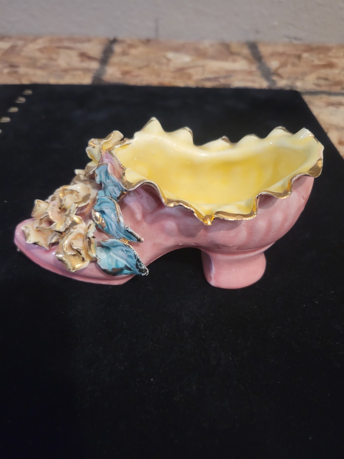 Porcelain Victorian Shoe Slipper With Flowers And Gold Accent