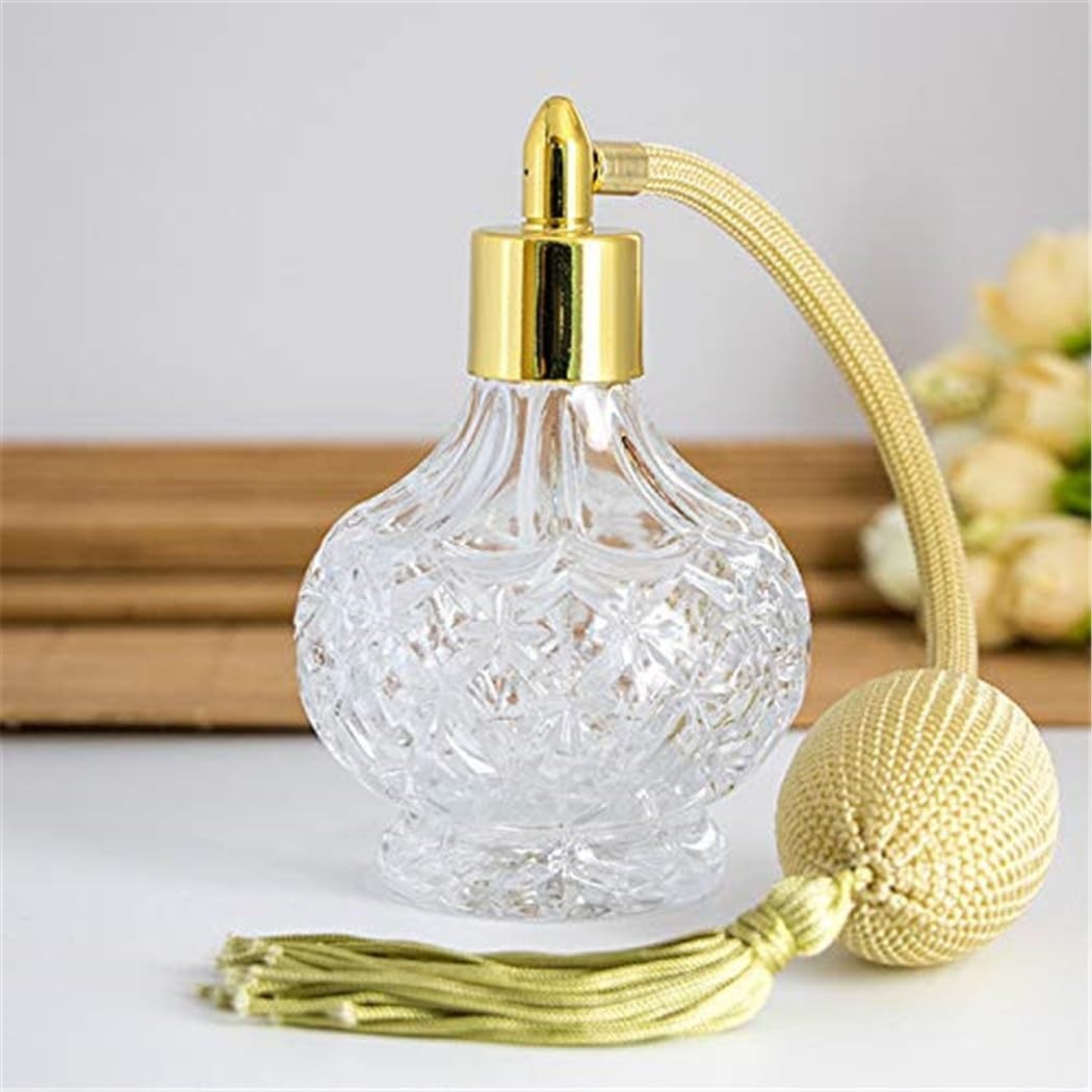80Ml Clear Crystal Vintage Glass Perfume Bottle Gold Long Spray Tassels Atomizer