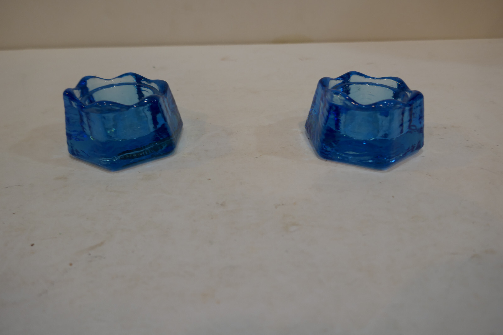 PR Wheaton/ Nuline NJ Art  GLASS CANDLESTICKS Blue in Color Fantastic Condition
