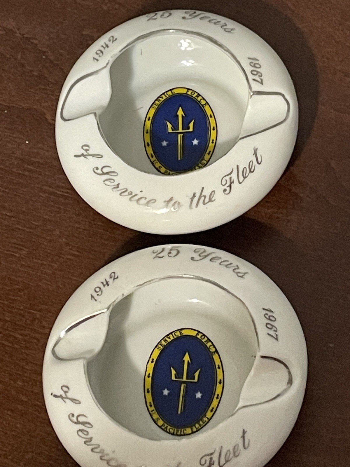 VTG (2) Ash Trays 25th Anniversary 1942-1967 U S Navy Pacific Fleet RARE