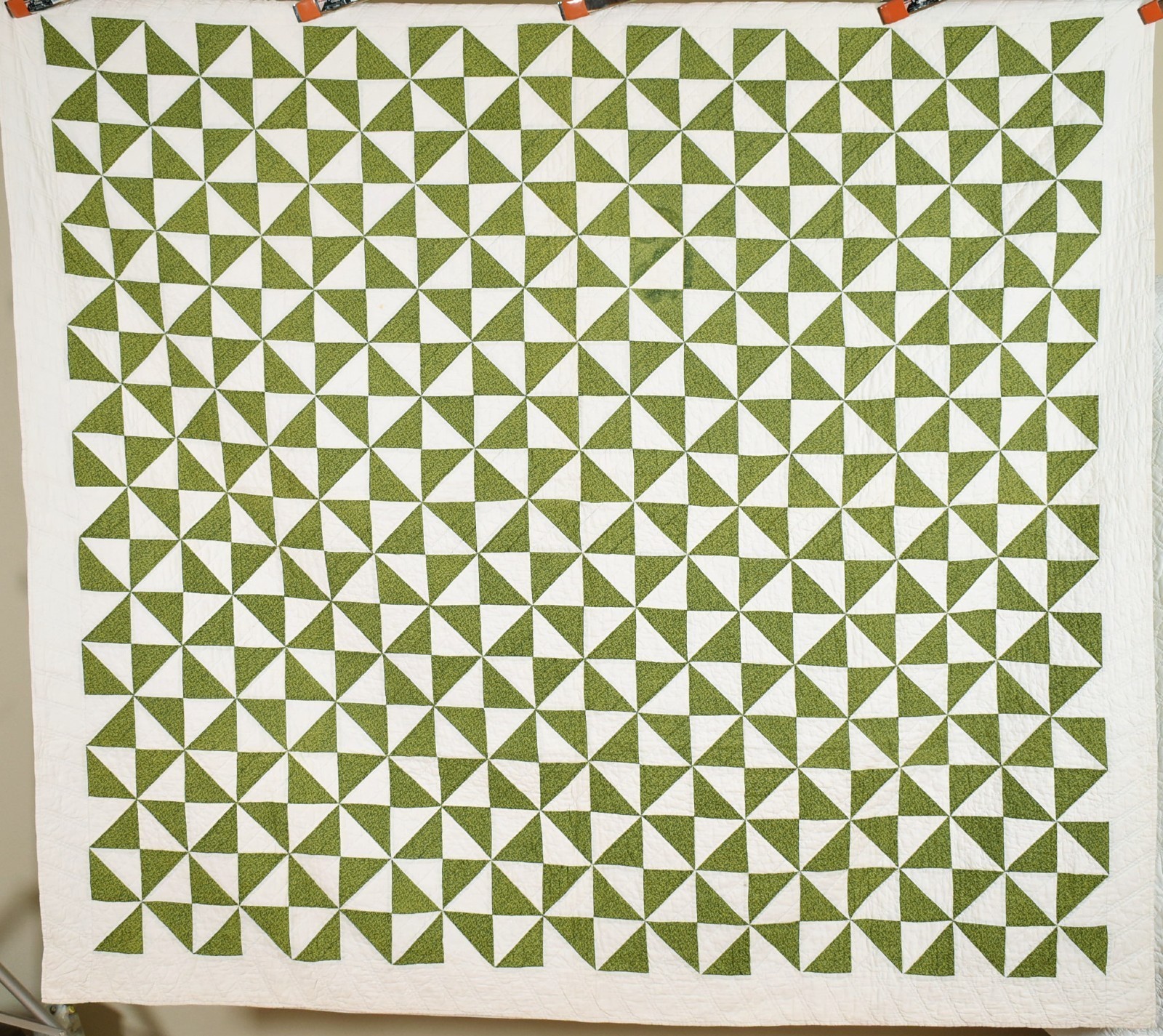 Vintage 1870's Green & White Calico Broken Dishes Antique Quilt ~Graphic Design