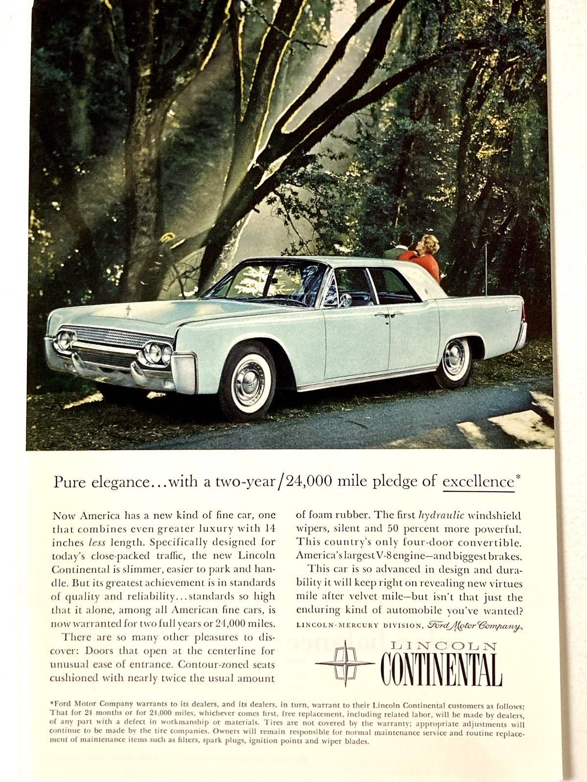 1961 Lincoln Continental 4 Door Print Ad Pure Elegance