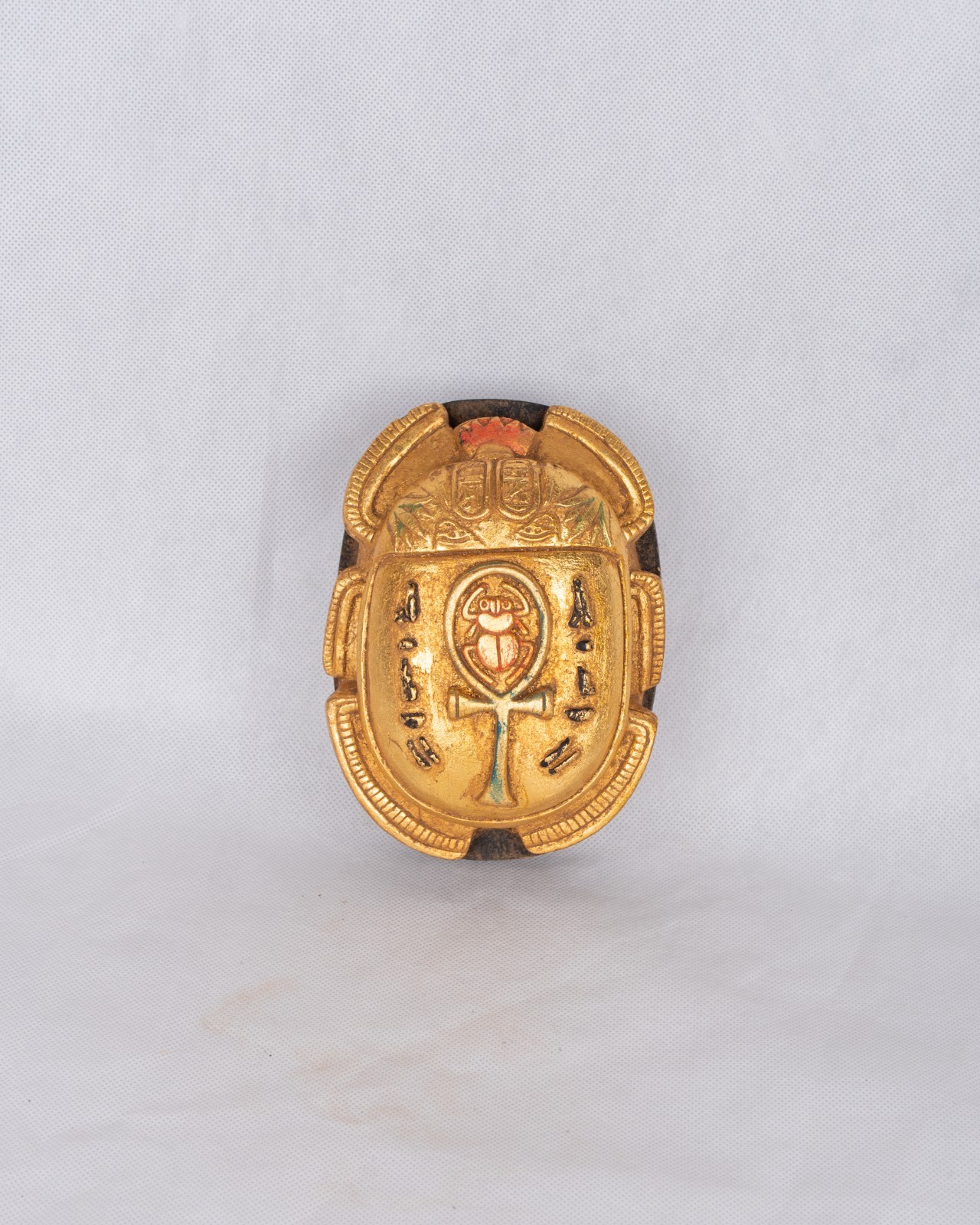 Ancient Egyptian Stone Scarab Beetle Gold & Teal Ankh Symbol Mythology Amulet