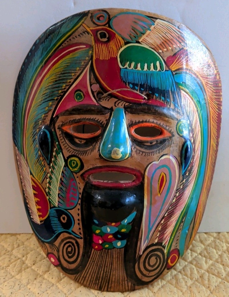 Vintage Mexican Talavera Handpainted Mask Folk Art Colorful Wall Hanging 8\