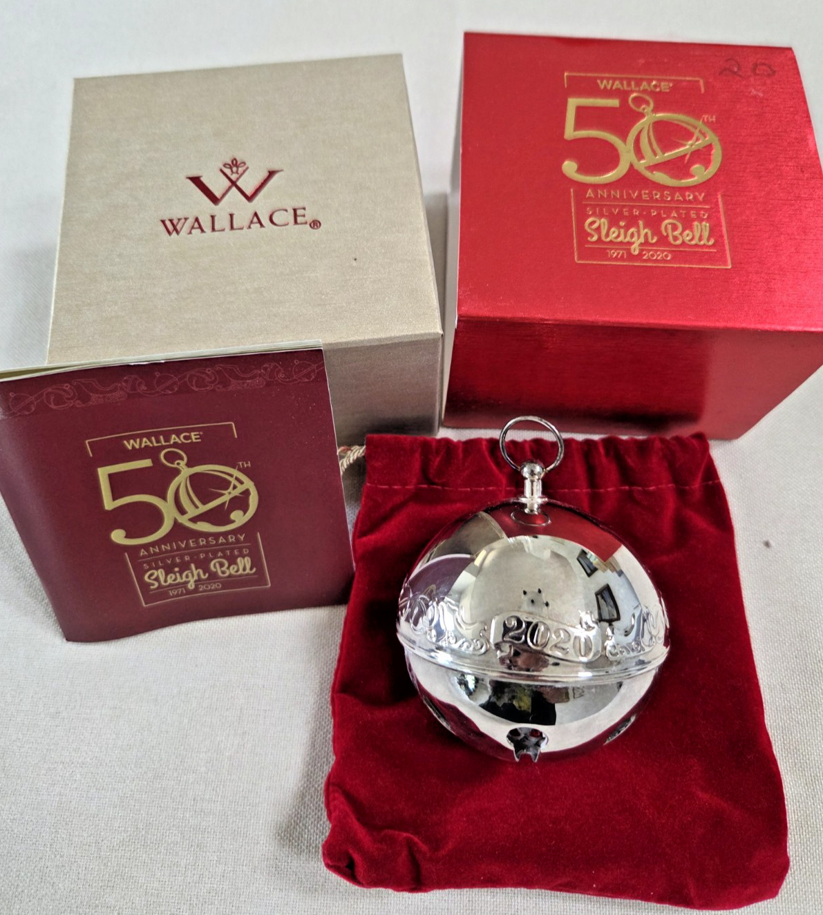 Wallace 2020 50th Anniversary Silverplate Sleigh Bell Christmas Ornament & Box
