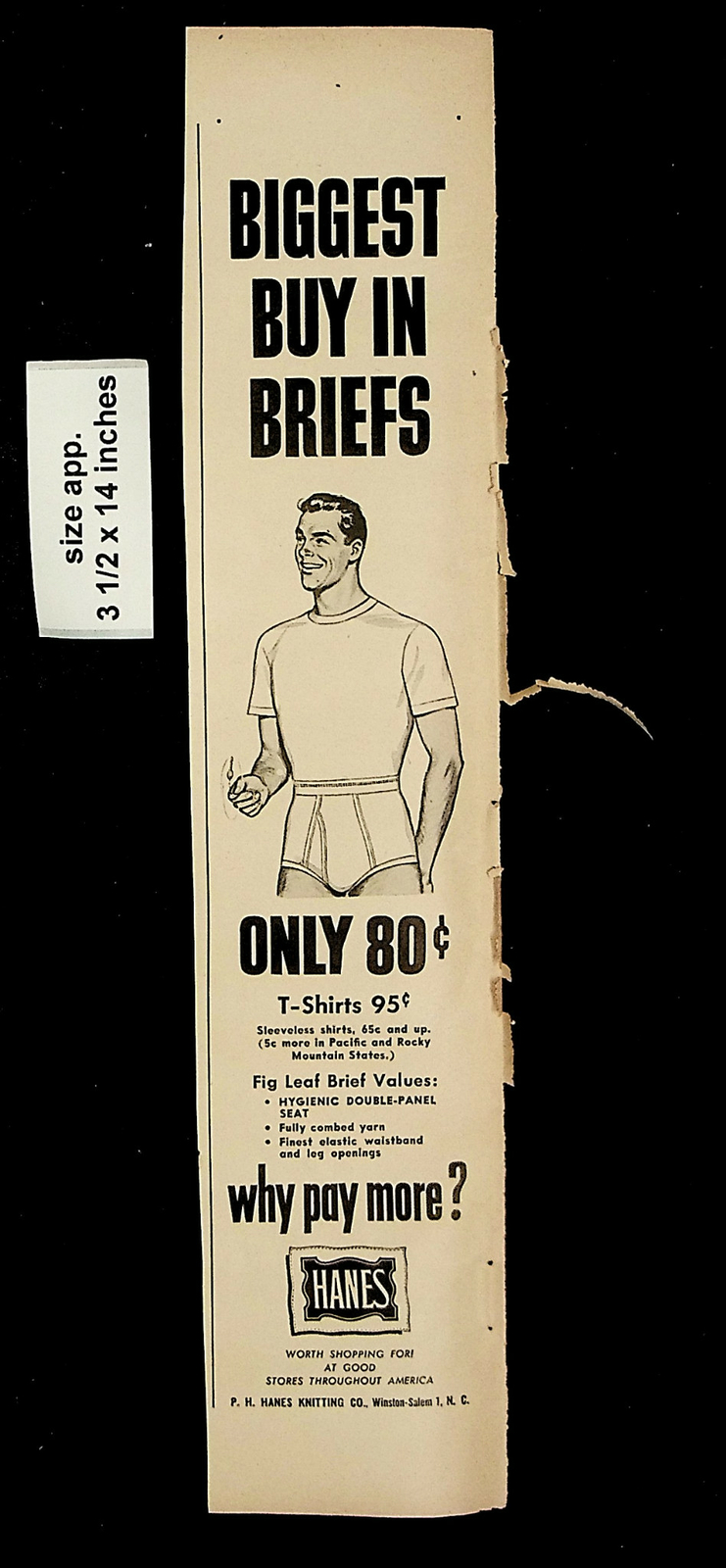 1950 Hanes Men\'s Briefs Underwear Tshirts Clothing Vintage Print Ad 23093