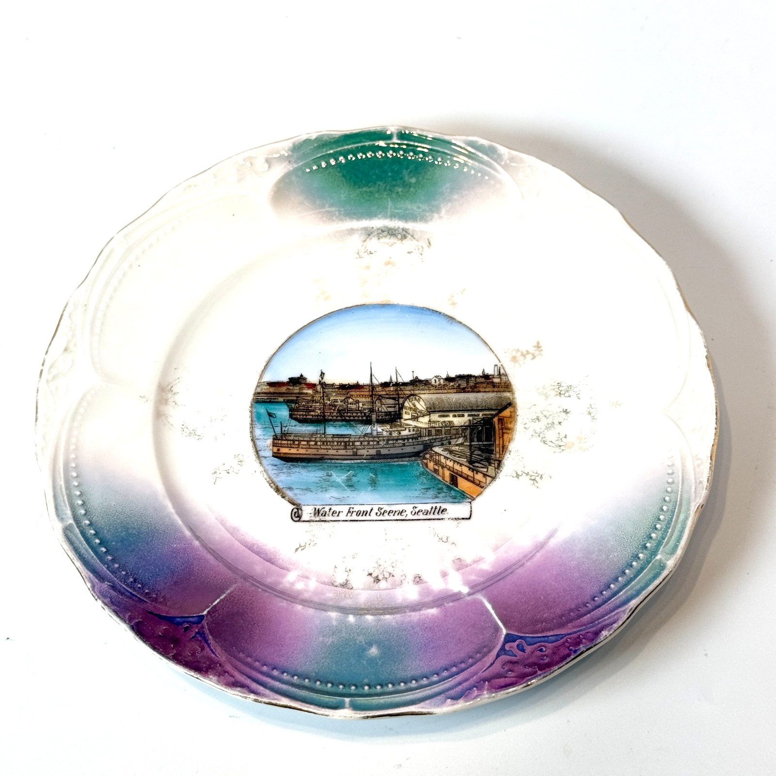 SEATTLE Waterfront Scene WA WASHINGTON Antique Souvenir RARE China Dish Plate SEATTLE Waterfront Scene WA WASHINGTON Antique Souvenir RARE China Dish Plate