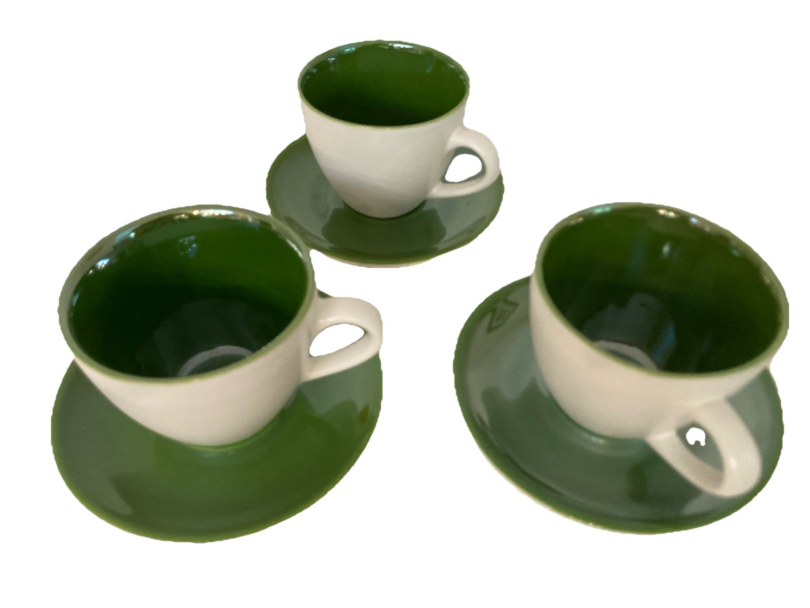 Set/3 Coffee Vtg. 2005 STARBUCKS Espresso Pearlescent 4 Oz Cups & Saucers Green