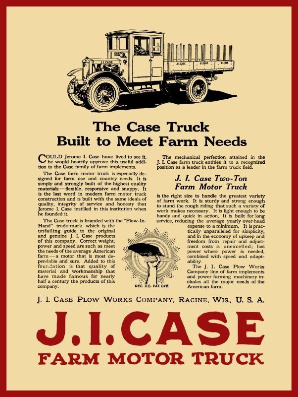 1920 J.I. Case Farm Truck of Racine, Wisconsin Metal Sign: 12x16