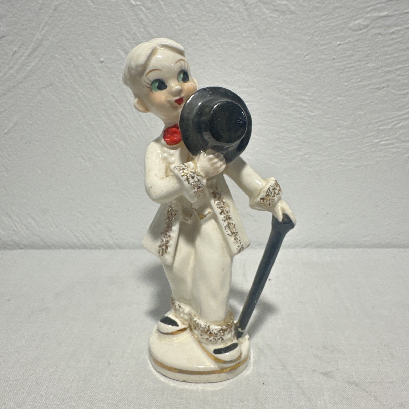 Ucagco Japan Porcelain Dapper Boy Figurine White & Gold Trim Vintage