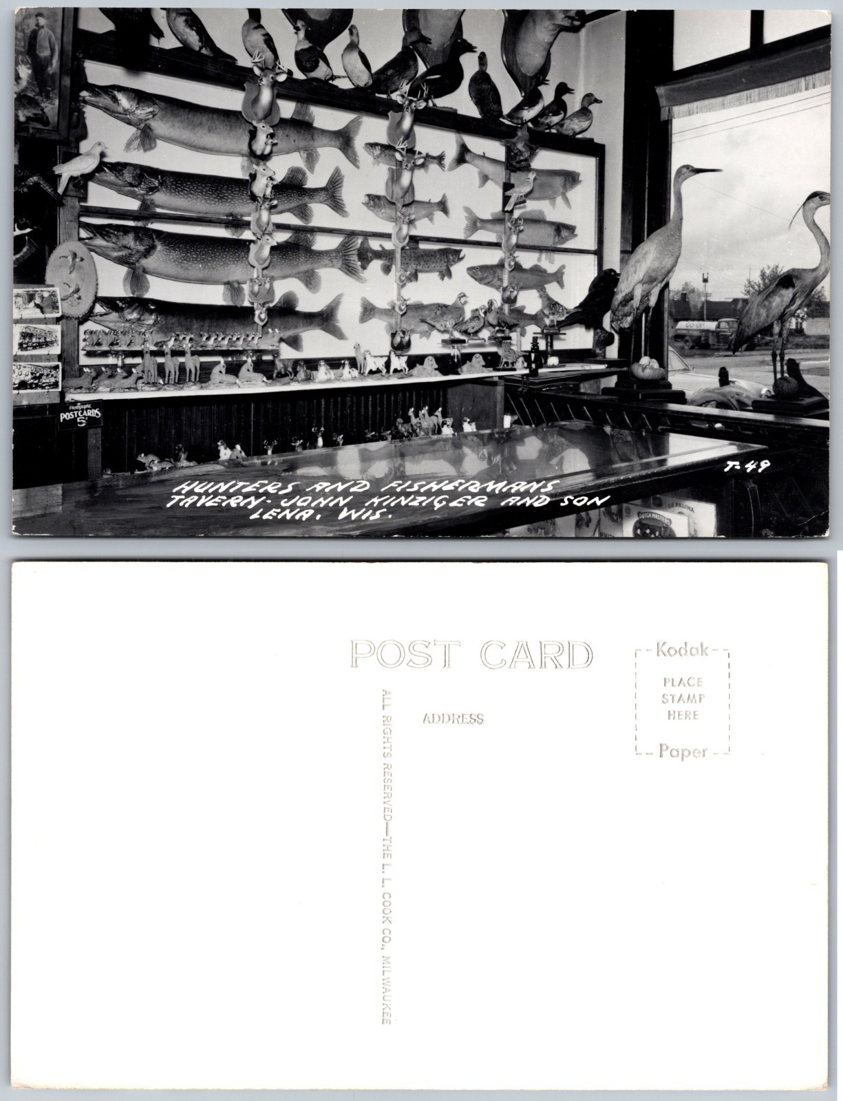 RPPC Lena WI Tavern Taxidermy Photo Postcard