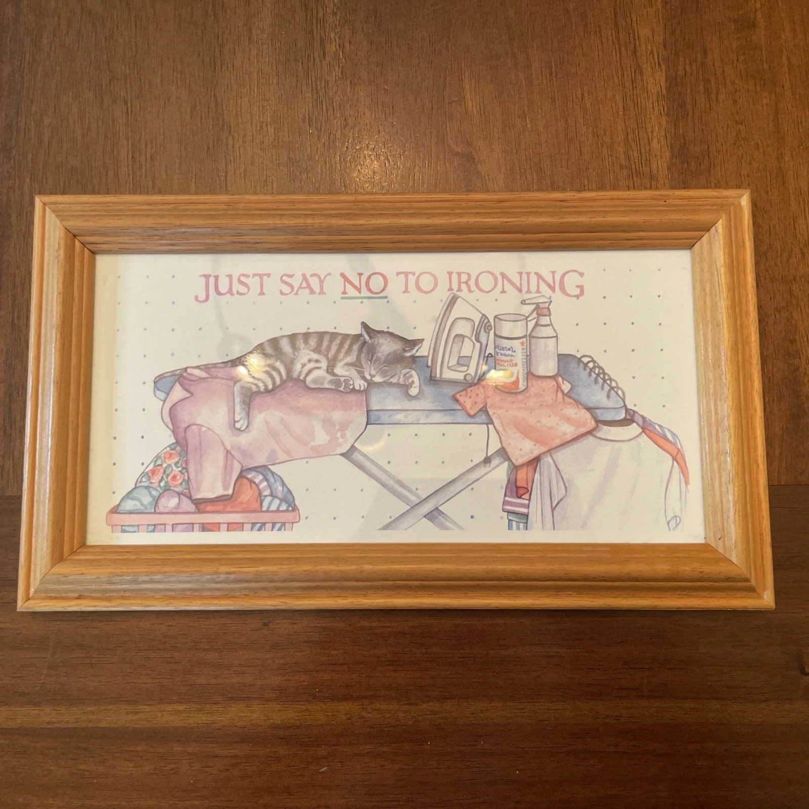 Vintage 1989 Cat Frame Just Say No To Ironing Framed Wall Art Figi Graphics