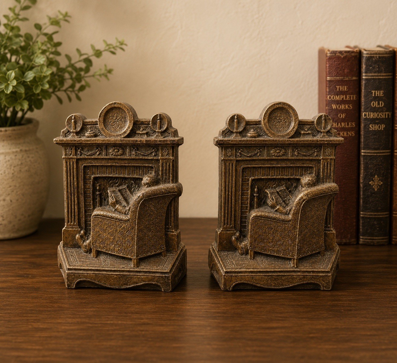 Vintage Fireside Wooden Book Ends Vintage Fireside Wooden Book Ends