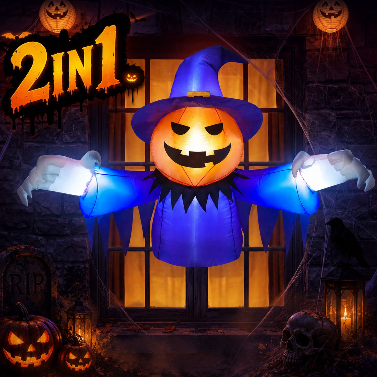 2-In-1 Halloween Inflatable Pumpkin Ghost,4 FT Halloween Window Decoration, Blow 2-In-1 Halloween Inflatable Pumpkin Ghost,4 FT Halloween Window Decoration, Blow