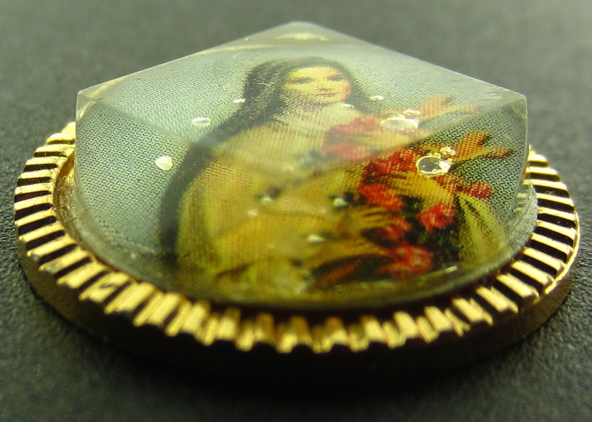 Vintage Saint Therese Medal Plastic Gold Tone Patron Saint of Missionaries