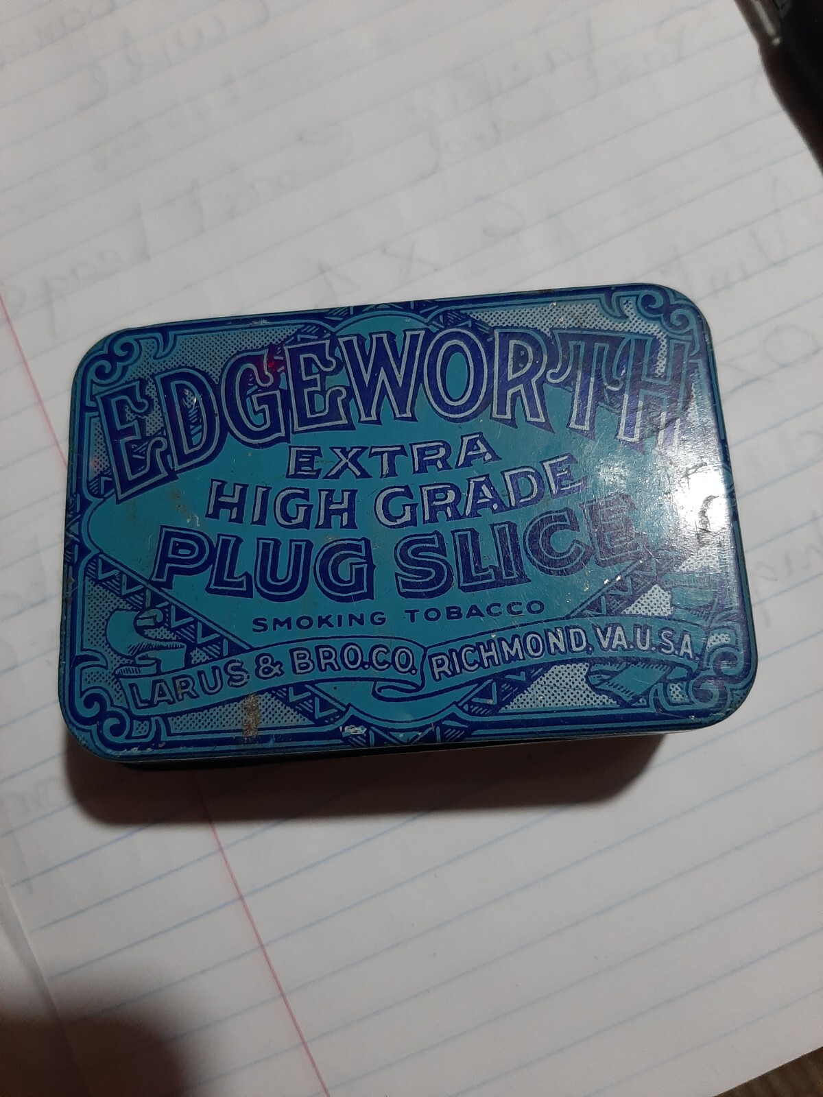 Vintage 1940 Edgeworth High Grade Plug Slice Tobacco Tin