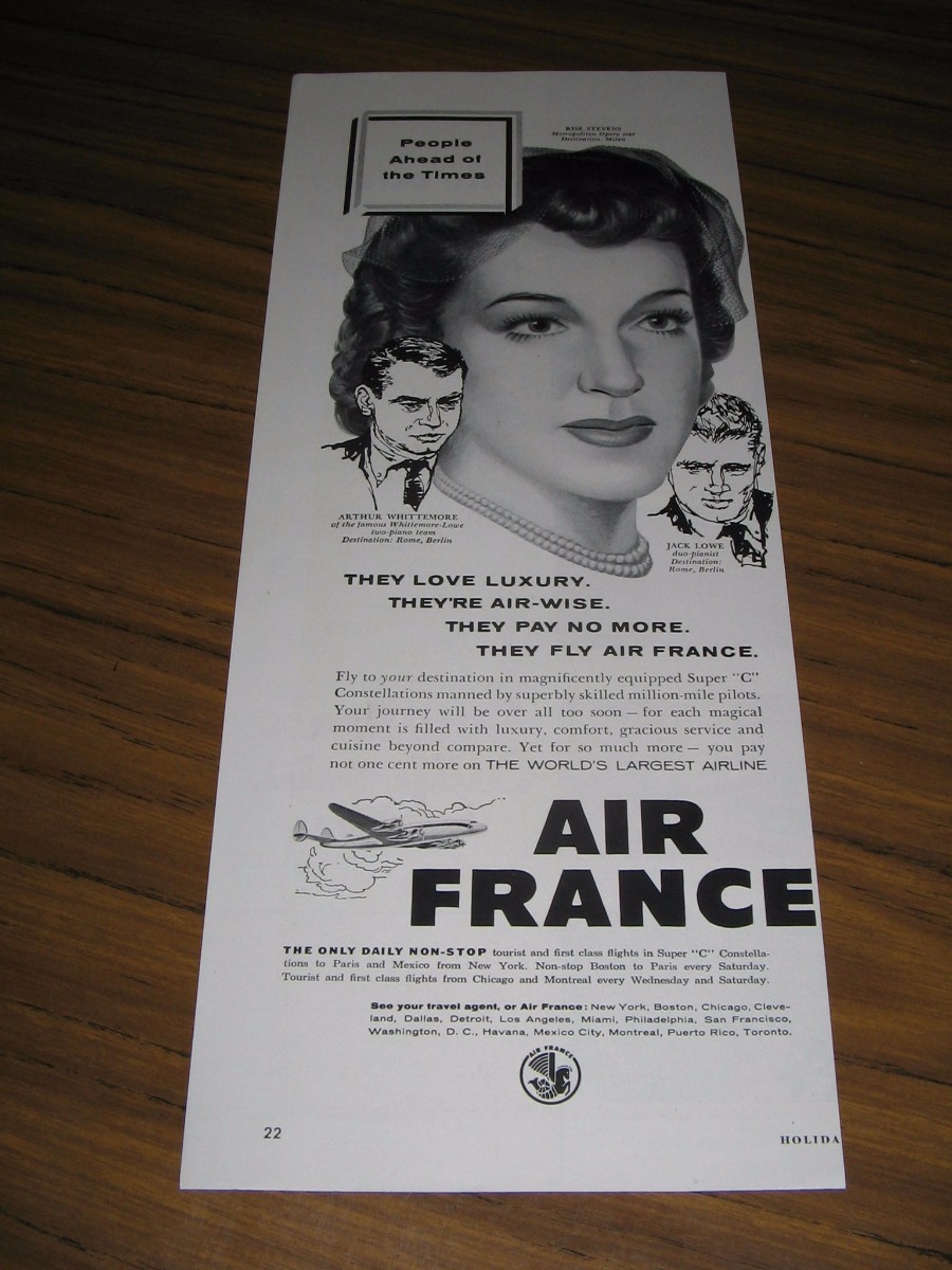 1955 Print Ad Air-France Airlines Rise Stevens Metropolitan Opera 1955 Print Ad Air-France Airlines Rise Stevens Metropolitan Opera