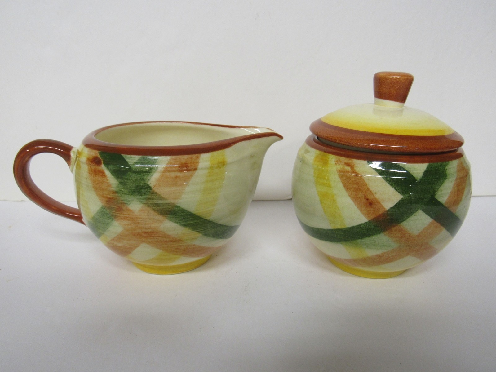 Vintage Vernonware Pottery Homespun Sugar W Lid and Creamer Ships Free