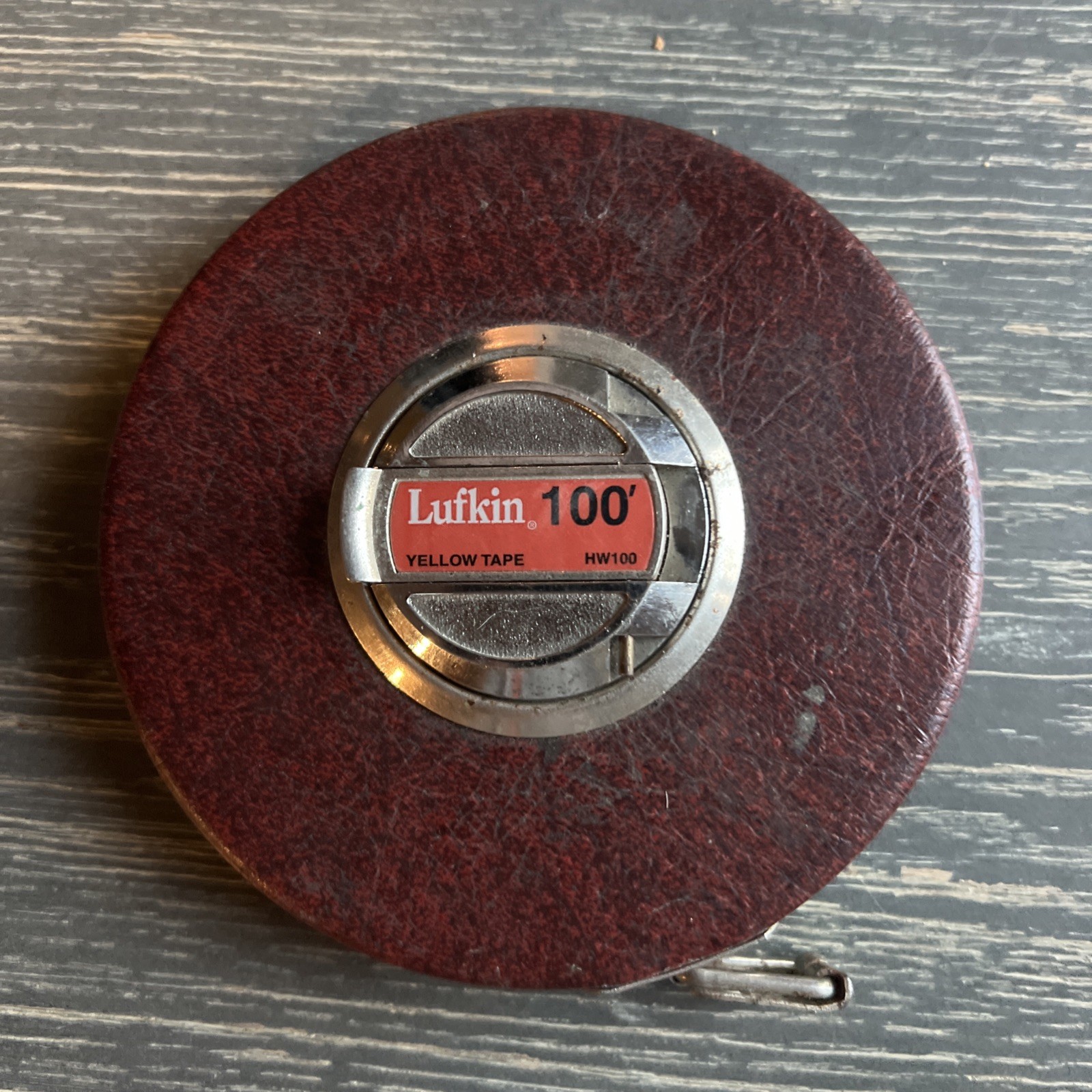 Lufkin HW226 100 Foot Vintage Yellow Tape Measure Maroon Faux Leather Cover