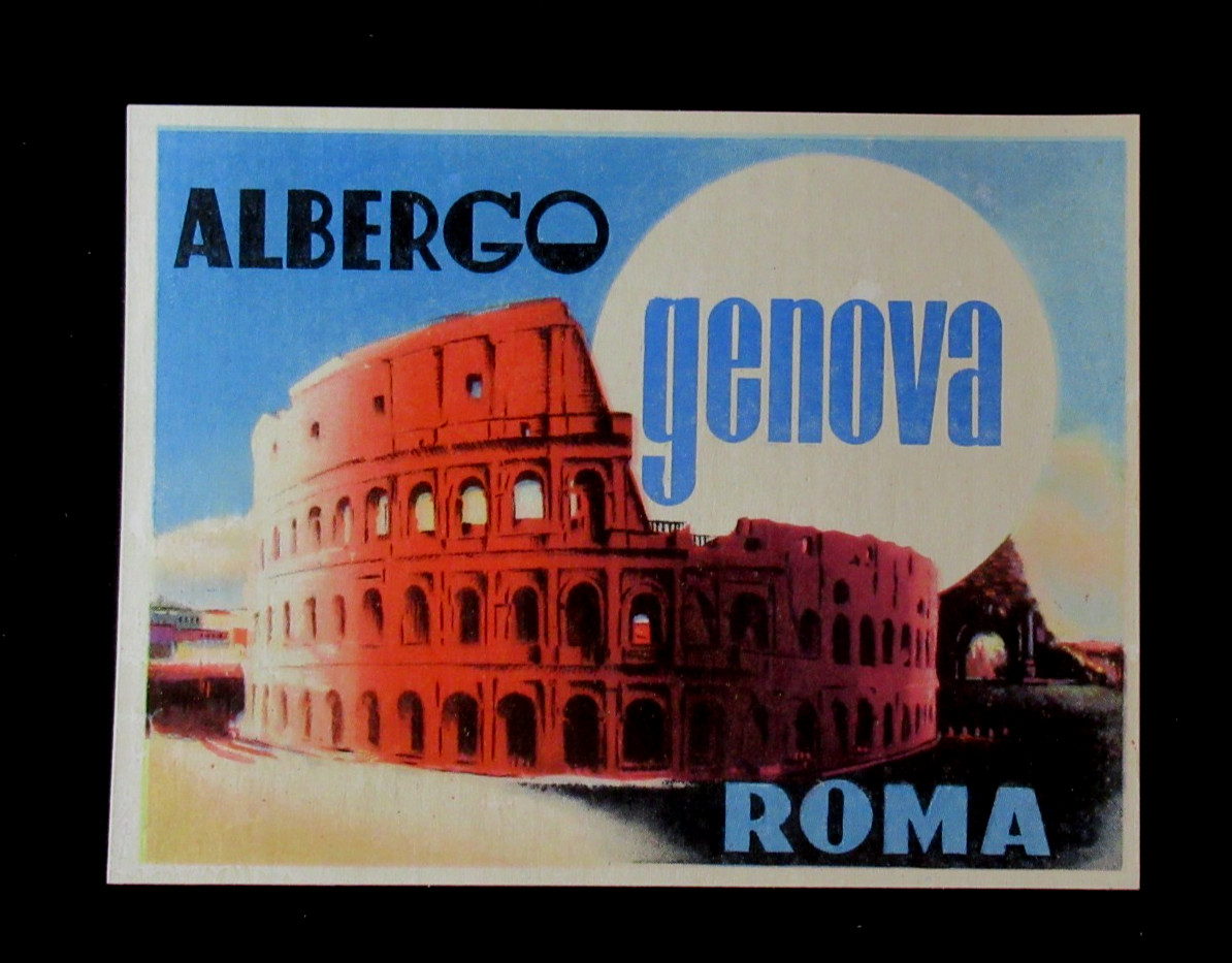 Original Vintage Albergo Genova Roma Hotel luggage label Italy Original Vintage Albergo Genova Roma Hotel luggage label Italy