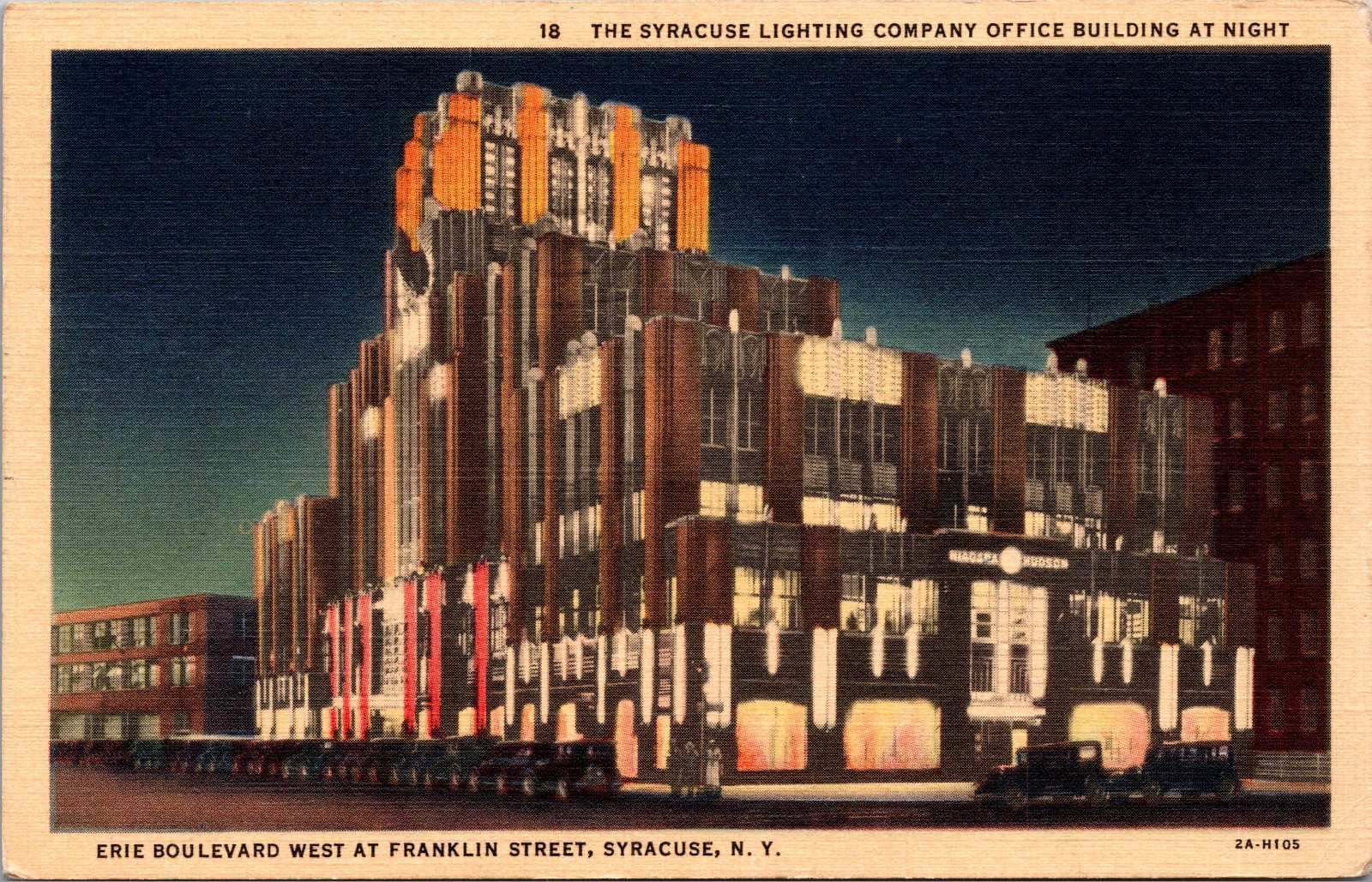 Syracuse, NY Erie Blvd. West At Franklin St./Lighting Company/1937 Night -A106