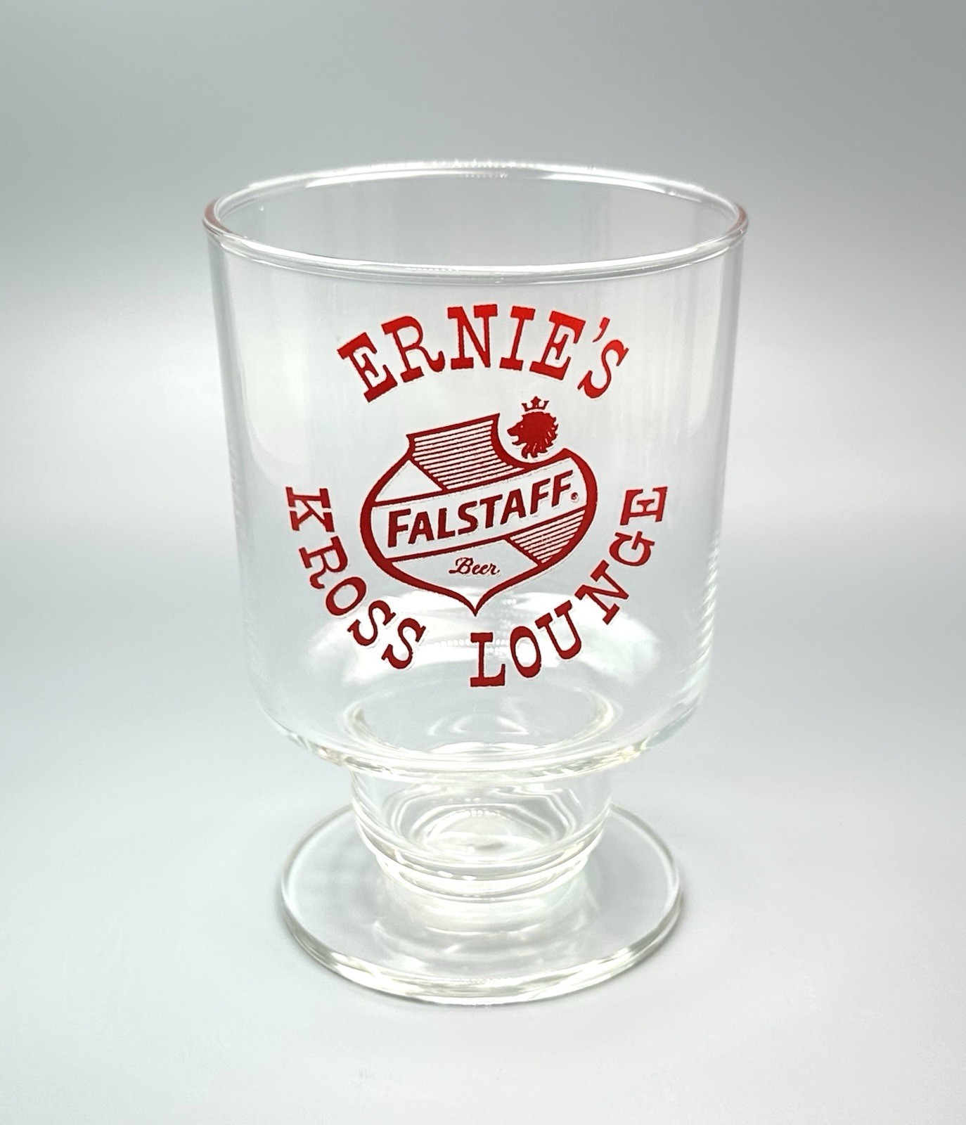 Falstaff Beer Glass Goblet / Vtg Barware Advertising / Ernies Kross Lounge Bar