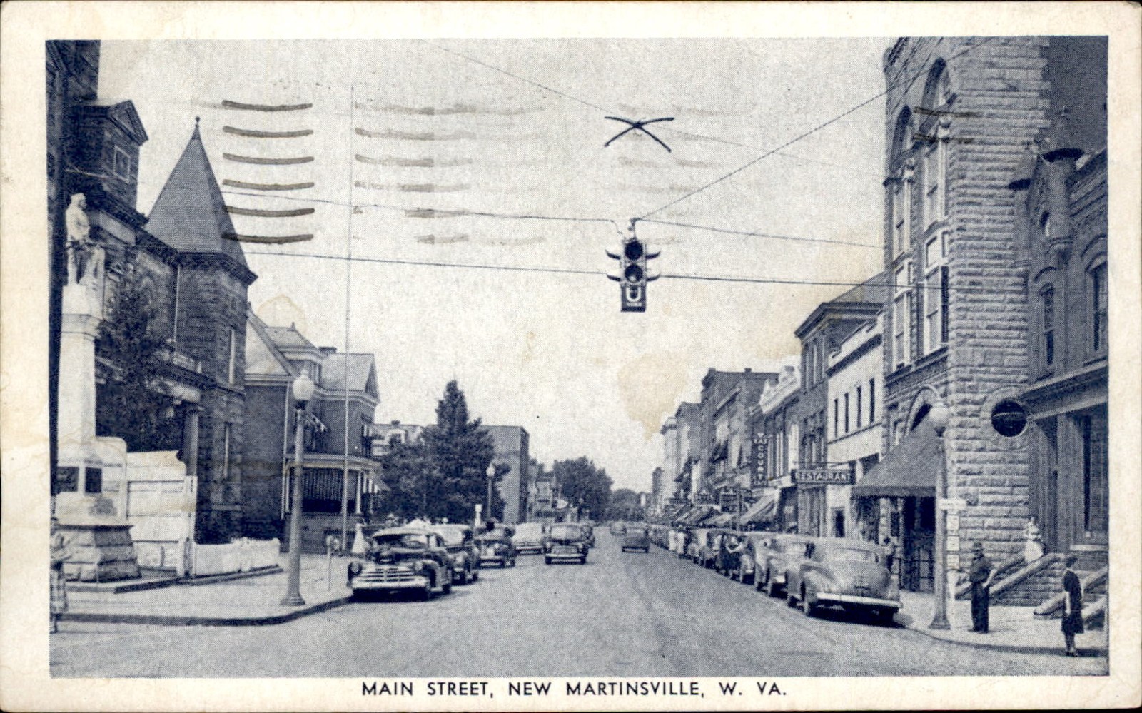 Martinsville West VirginiaMain Street Stop Light c1951 Vintage Postcard