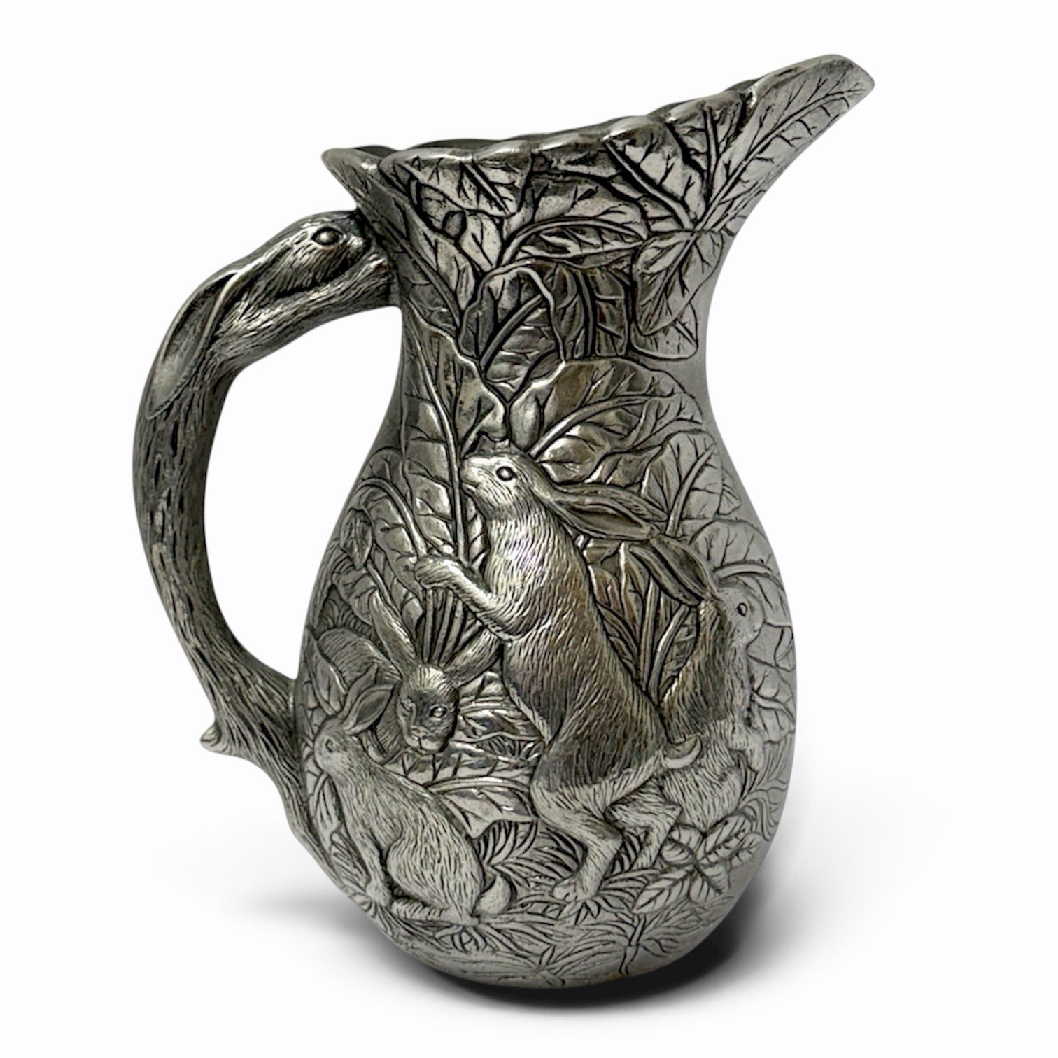 VTG 1979 ARTHUR COURT Bunny Rabbit Garden 64OZ Pitcher Heavy Cast Aluminum HTF