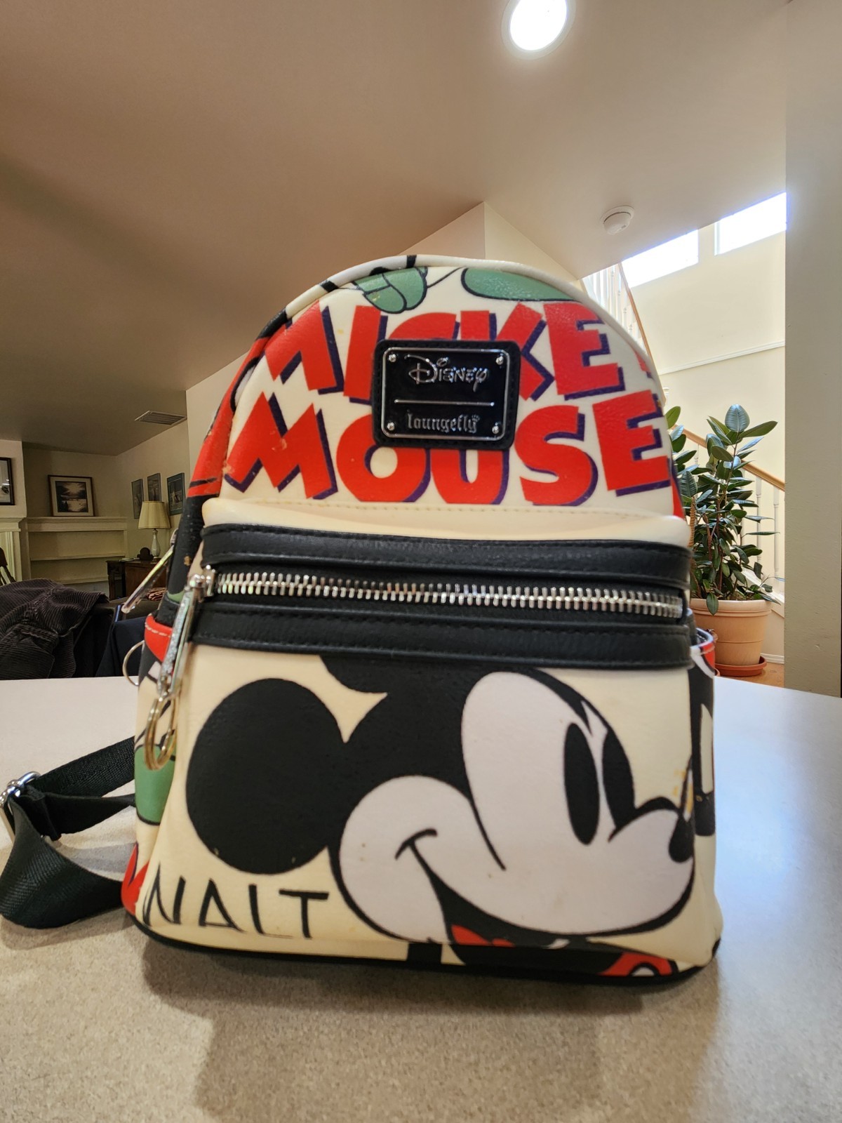 disney loungefly backpack classic mickey mouse, cream, red, green, and black disney loungefly backpack classic mickey mouse, cream, red, green, and black