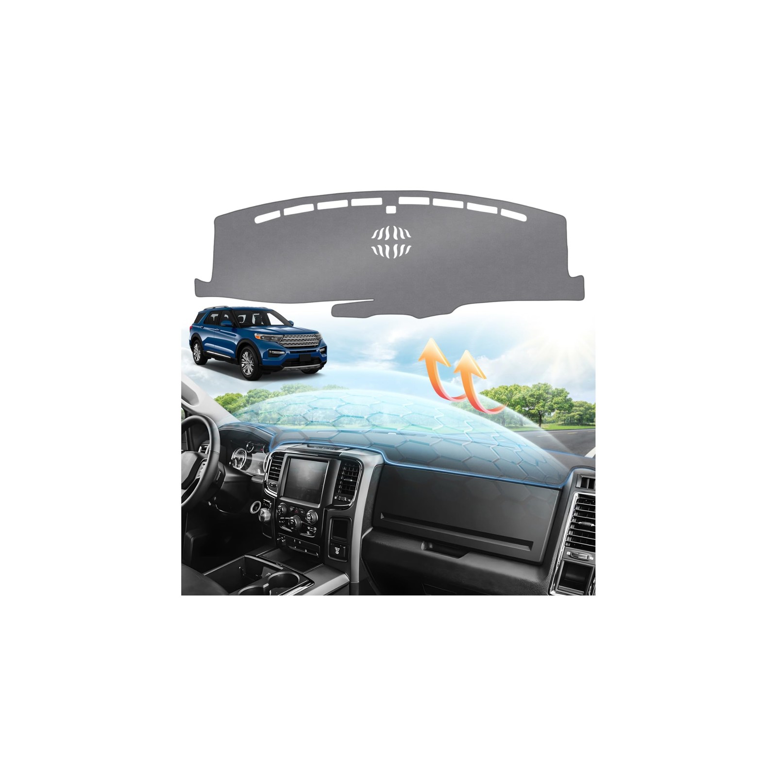 Sunsdrew Upgraded Gray Dash Cover for 2020-2025 2026 Ford Explorer Accessorie...