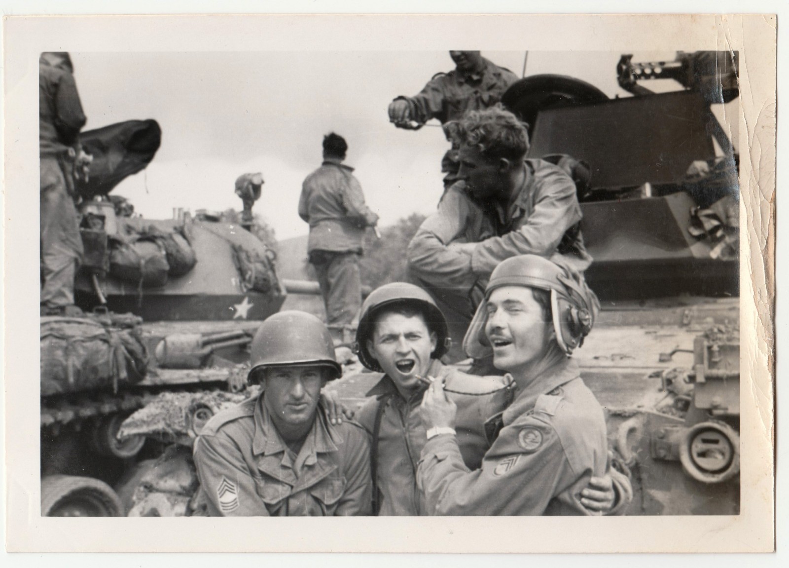 c1949-50 US Army M24 Chaffee Tank Soldiers Flag Germany Original Photo