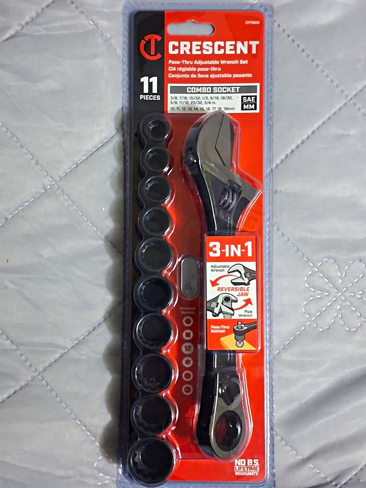 Crescent CPTAW8 11-Piece Pass-Thru Adjustable Wrench Set 3-in-1 Sockets NEW