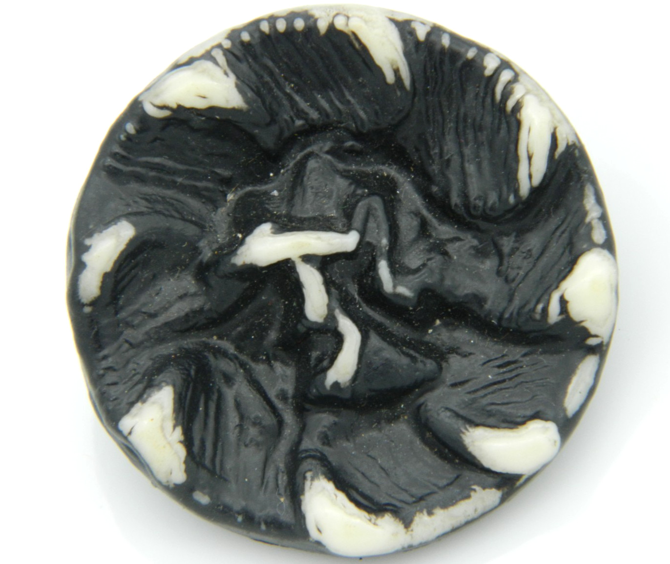 VINTAGE 1920s Art Deco Buffed Celluloid Black & White Button  Large 1 1/2
