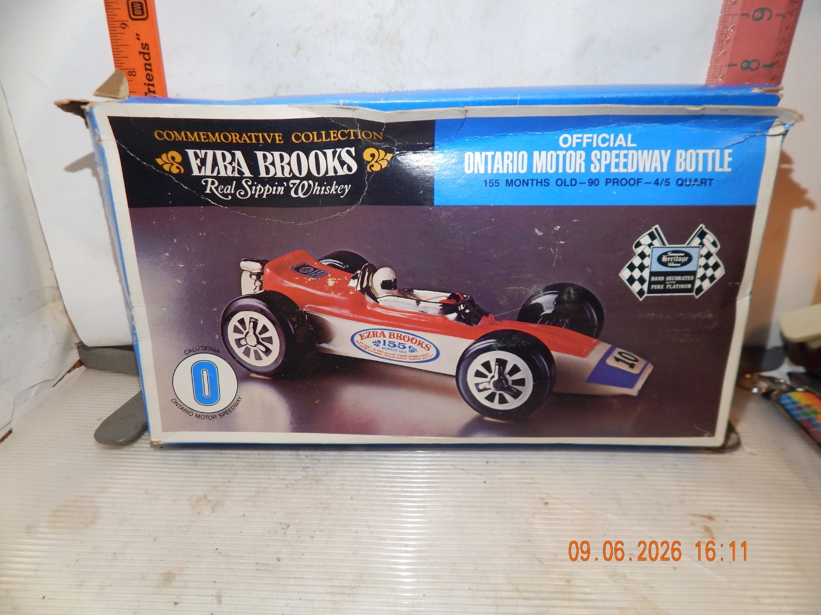 Ezra Brooks 1970 Official Ontario Motor Speedway Bottle, In oriiginal box