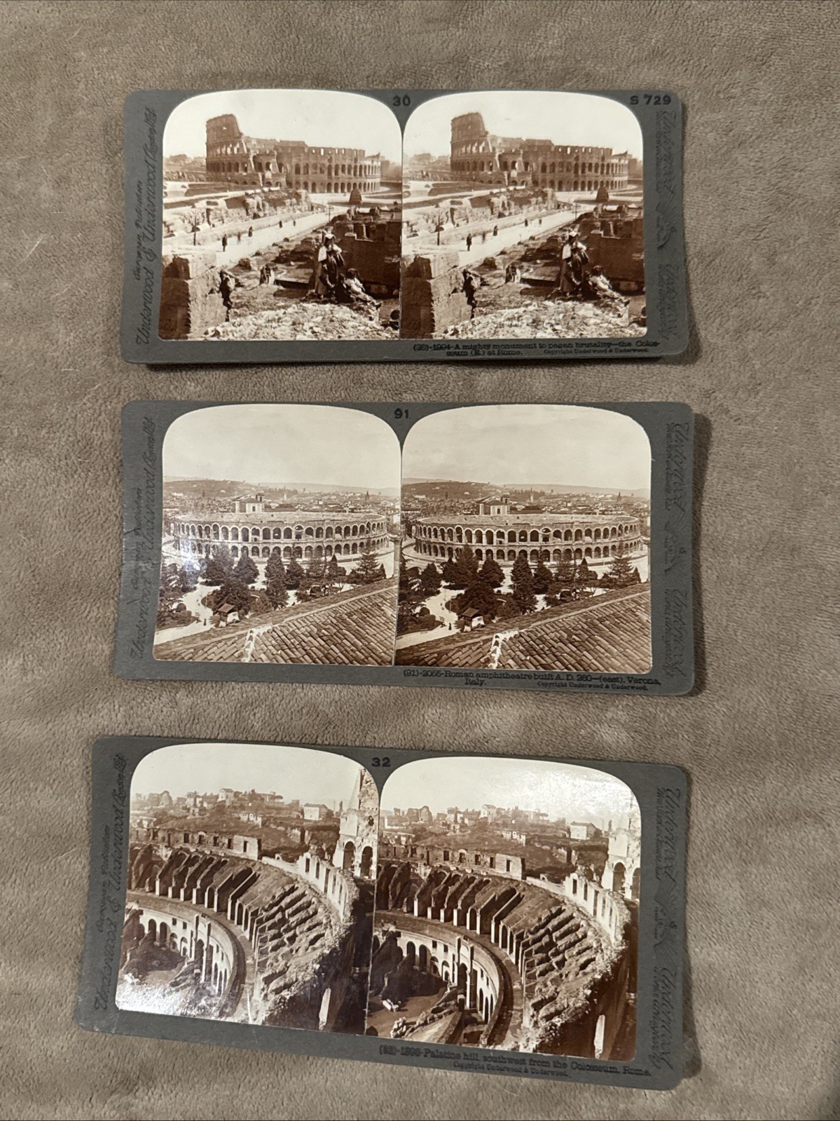 Italian Stereoview Card Lot of 3 Rome Colosseum Italy