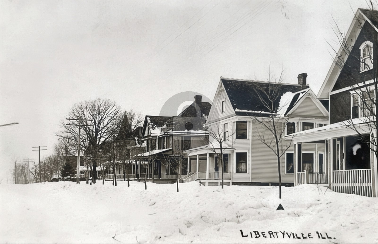 Residential Street After Snow Storm Libertyville IL RPPC Photo Postcard COPY