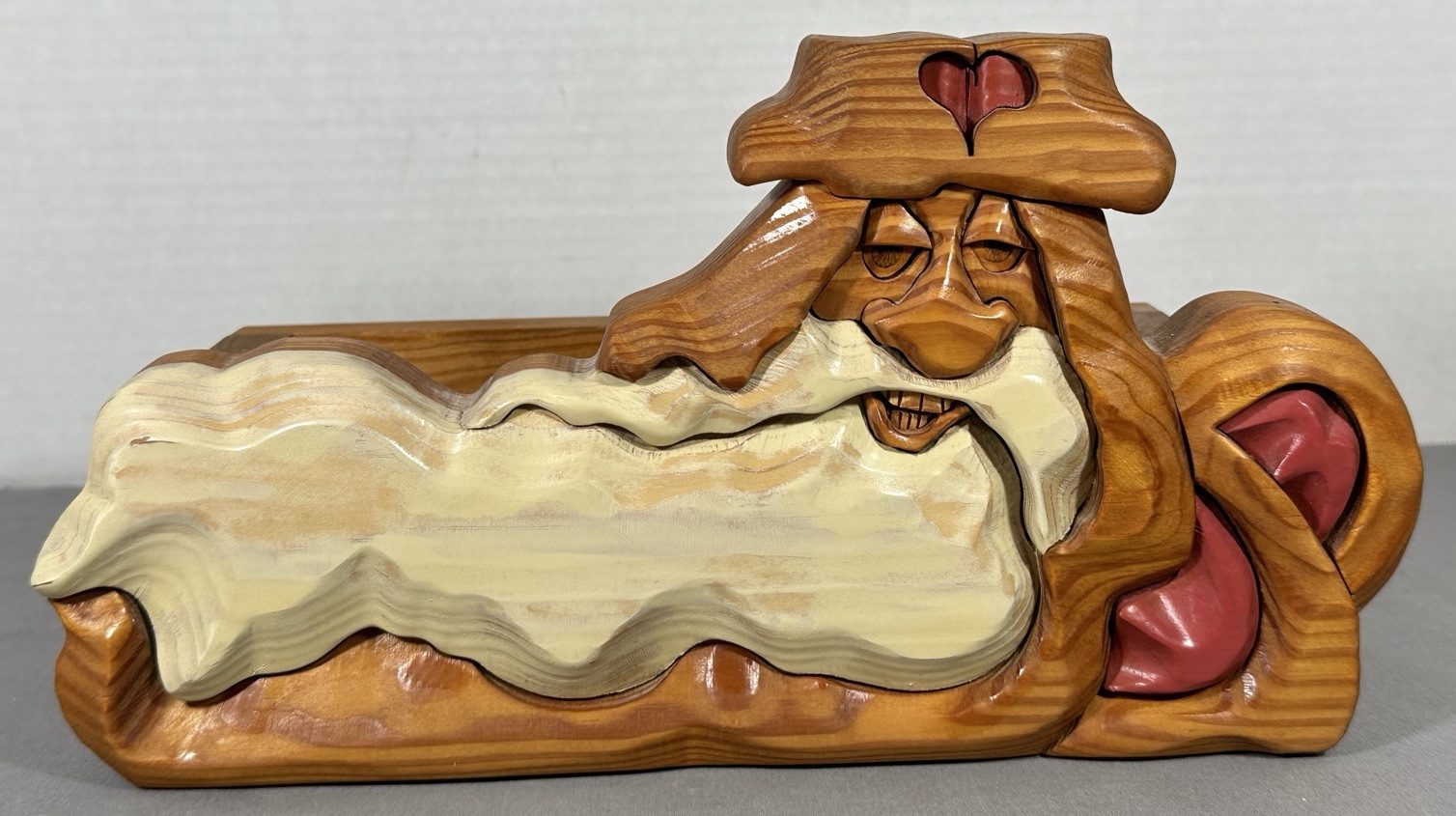 R.A. Pitz Hand Carved Wood Wizard Santa Troll Viking Box Sculpture Heart NICE R.A. Pitz Hand Carved Wood Wizard Santa Troll Viking Box Sculpture Heart NICE