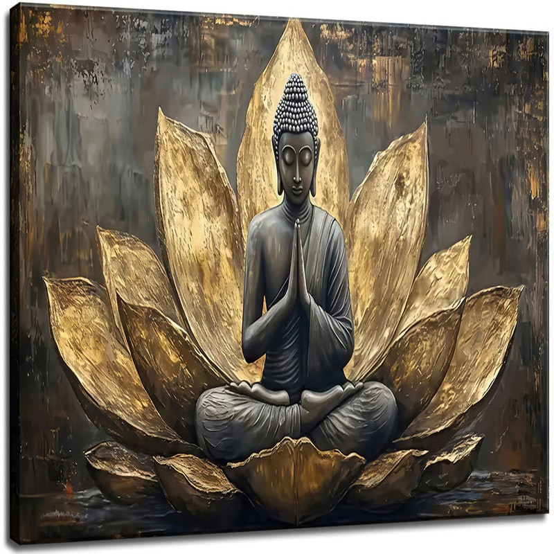 Txnxfksu Large Buddha Lotus Canvas Wall Art Abstract Gold And Grey Zen Buddhism Txnxfksu Large Buddha Lotus Canvas Wall Art Abstract Gold And Grey Zen Buddhism