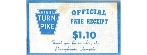 PA Turnpike Toll Ticket Penna Turn-Pike Fare Receipt 1950s/60s Paper Road