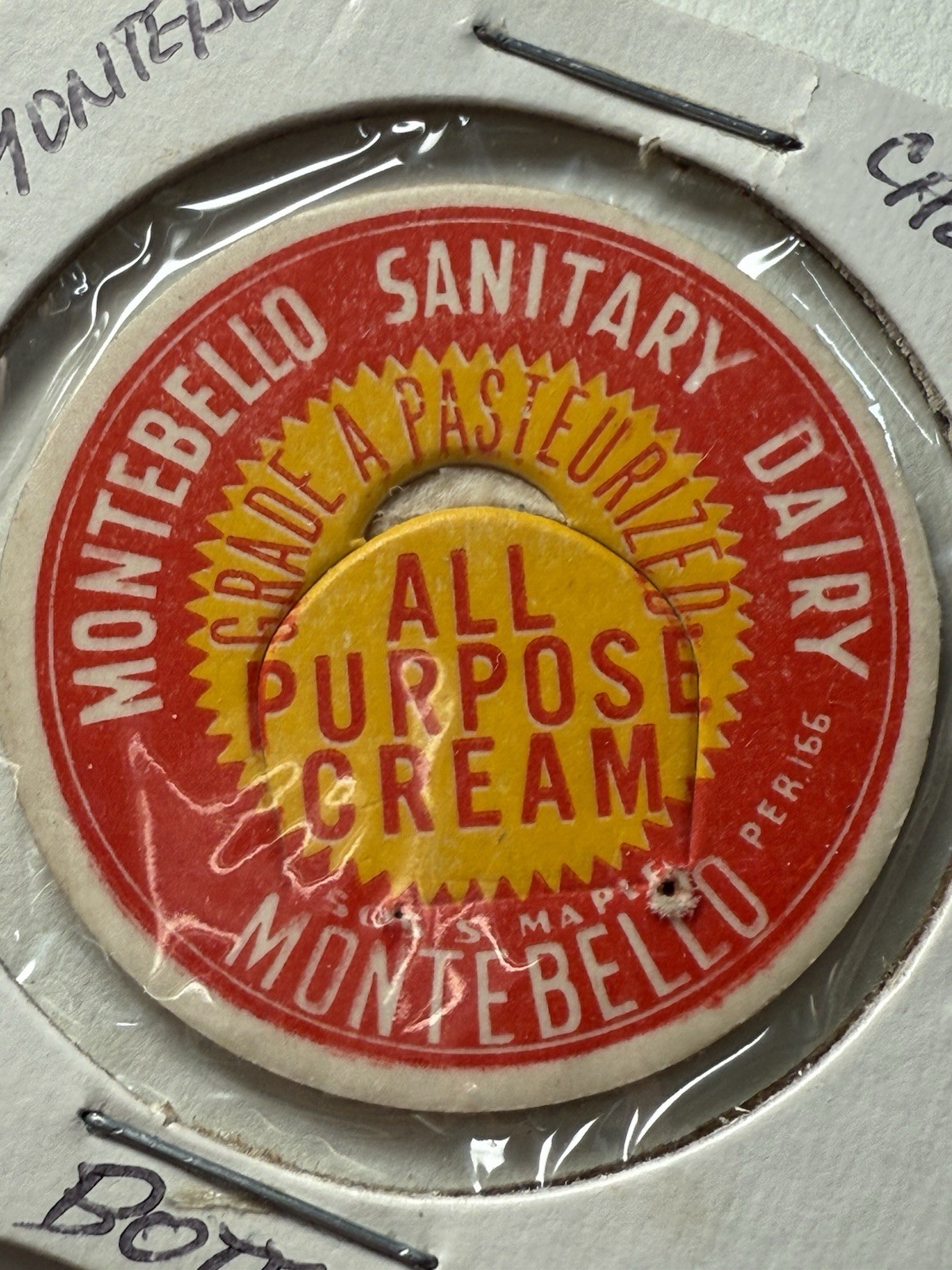 Montebello, CA, Vintage Milk Bottle Cap: Montebello Sanitary Dairy