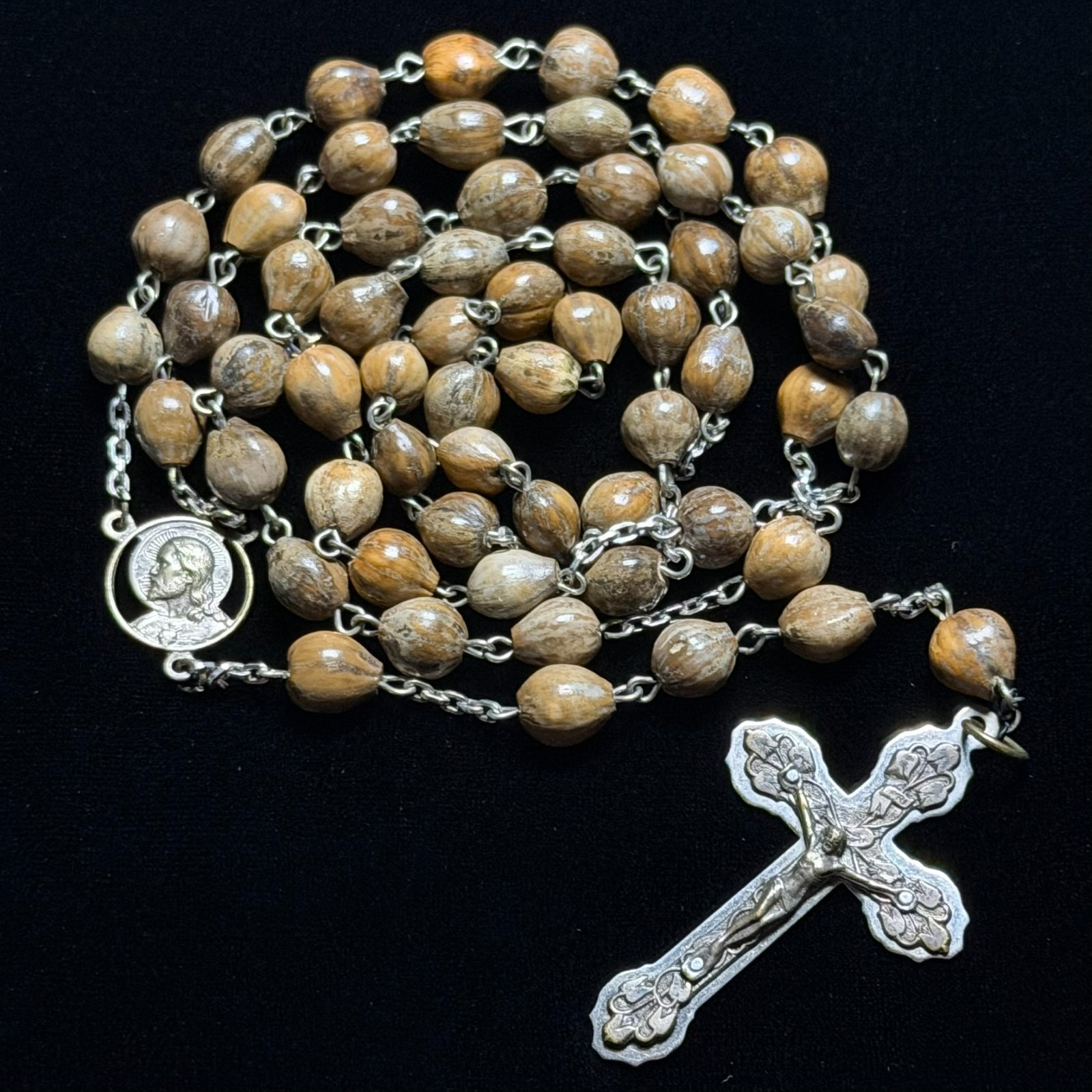 Vintage Job's Tears Seed Bead Rosary Made in Italy Saint Teresa 22.5in