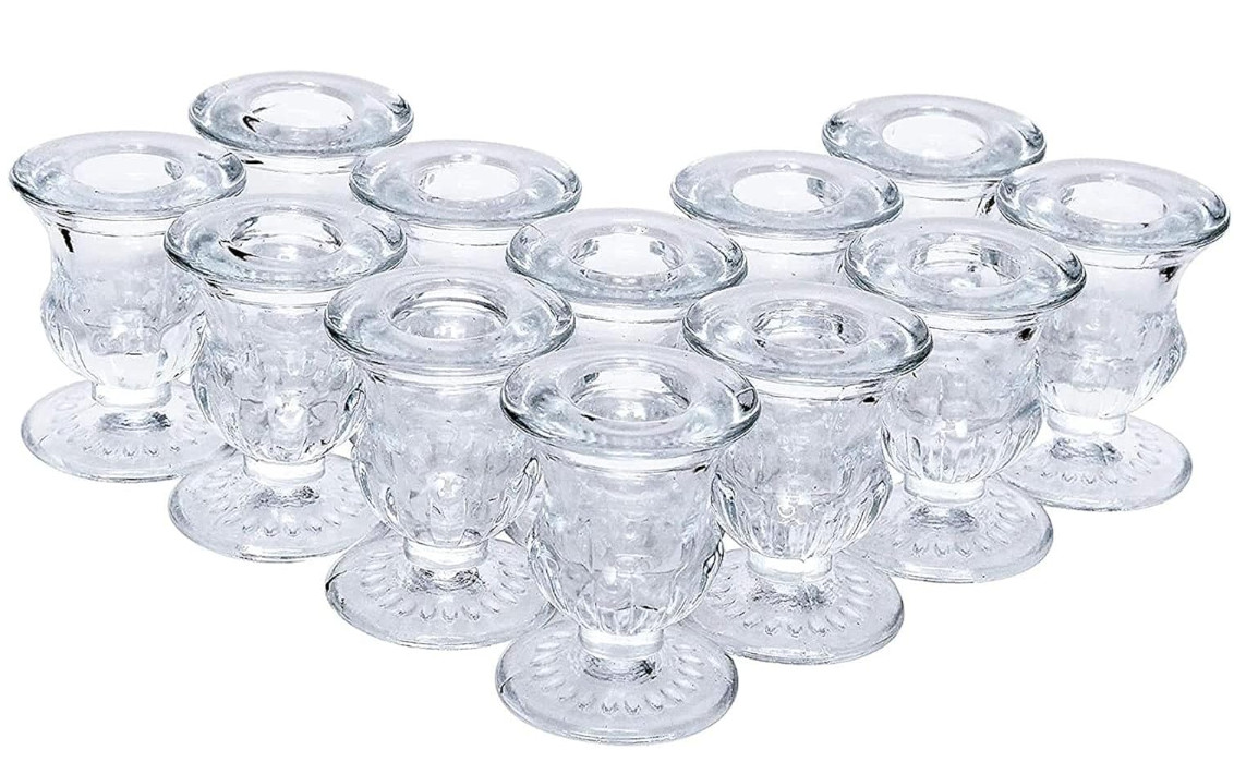 Set 24 portavelas cónicos de vidrio 6.3 cm para bodas, fiestas y meditación