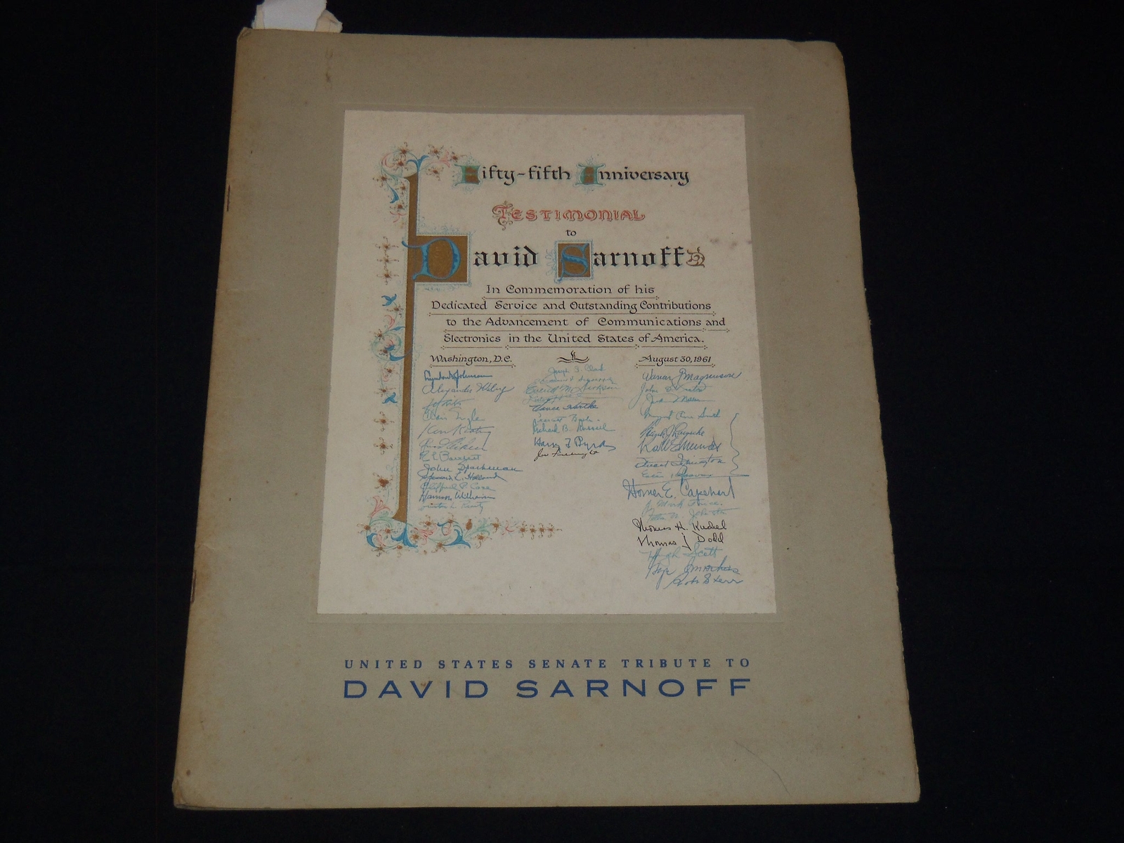 1961 DAVID SARNOFF SENATE TRIBUTE TESTIMONIAL PROGRAM - GREAT PHOTOS - K 2050 1961 DAVID SARNOFF SENATE TRIBUTE TESTIMONIAL PROGRAM - GREAT PHOTOS - K 2050