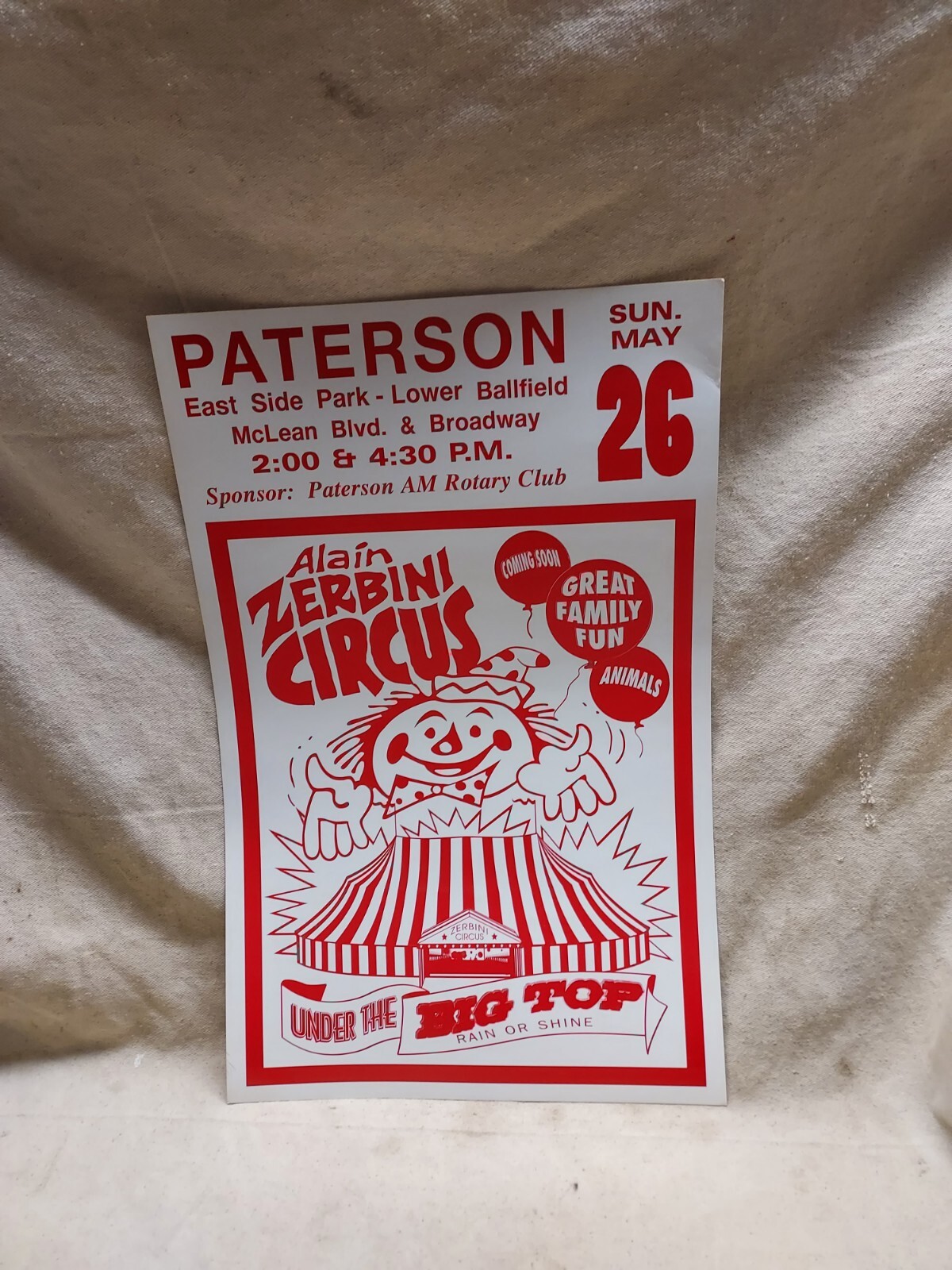 ALAIN ZERBINI CIRCUS POSTER FROM PATERSON NEW JERSEY 14\