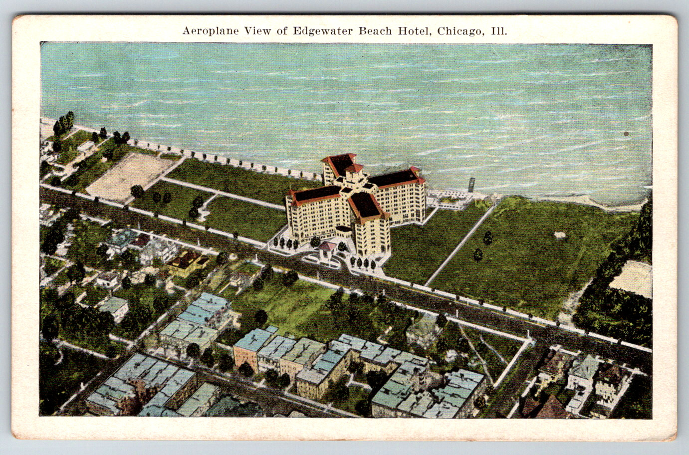 c1920s Aerial View Edgewater Beach Hotel Chicago Illinois Antique Postcard