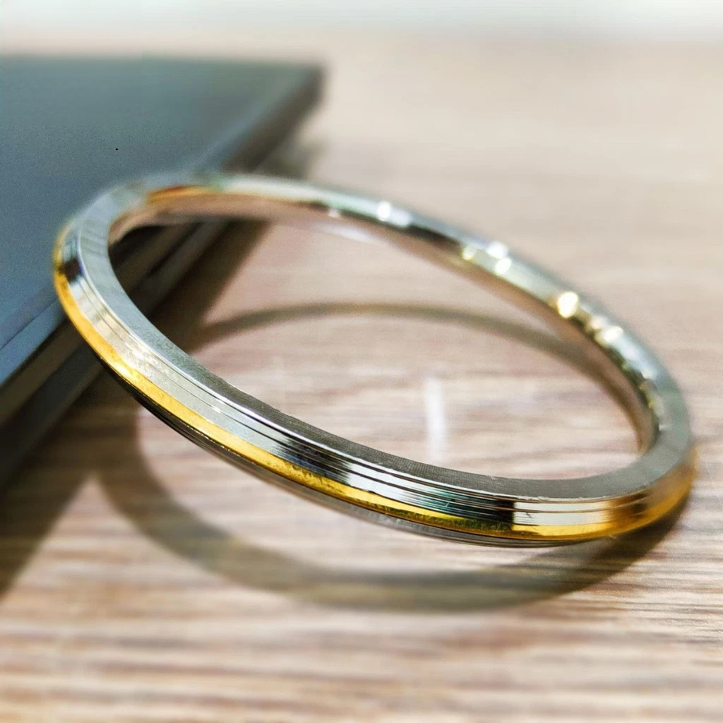 Stainless Steel Kada with Golden Line Punjabi Sikh Bangle Bracelet size 7cm Dia