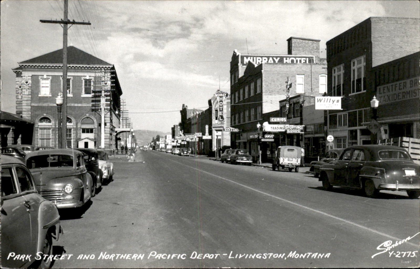 Livingston MT Park Street and Northern Pacific Depot c1940s-50s RPPC bhn