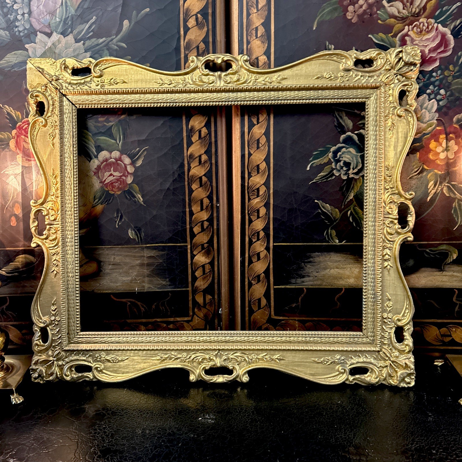 Beautiful old Vintage Wooden Frame Gold ORNATE 26”x22” BEAUTIFUL