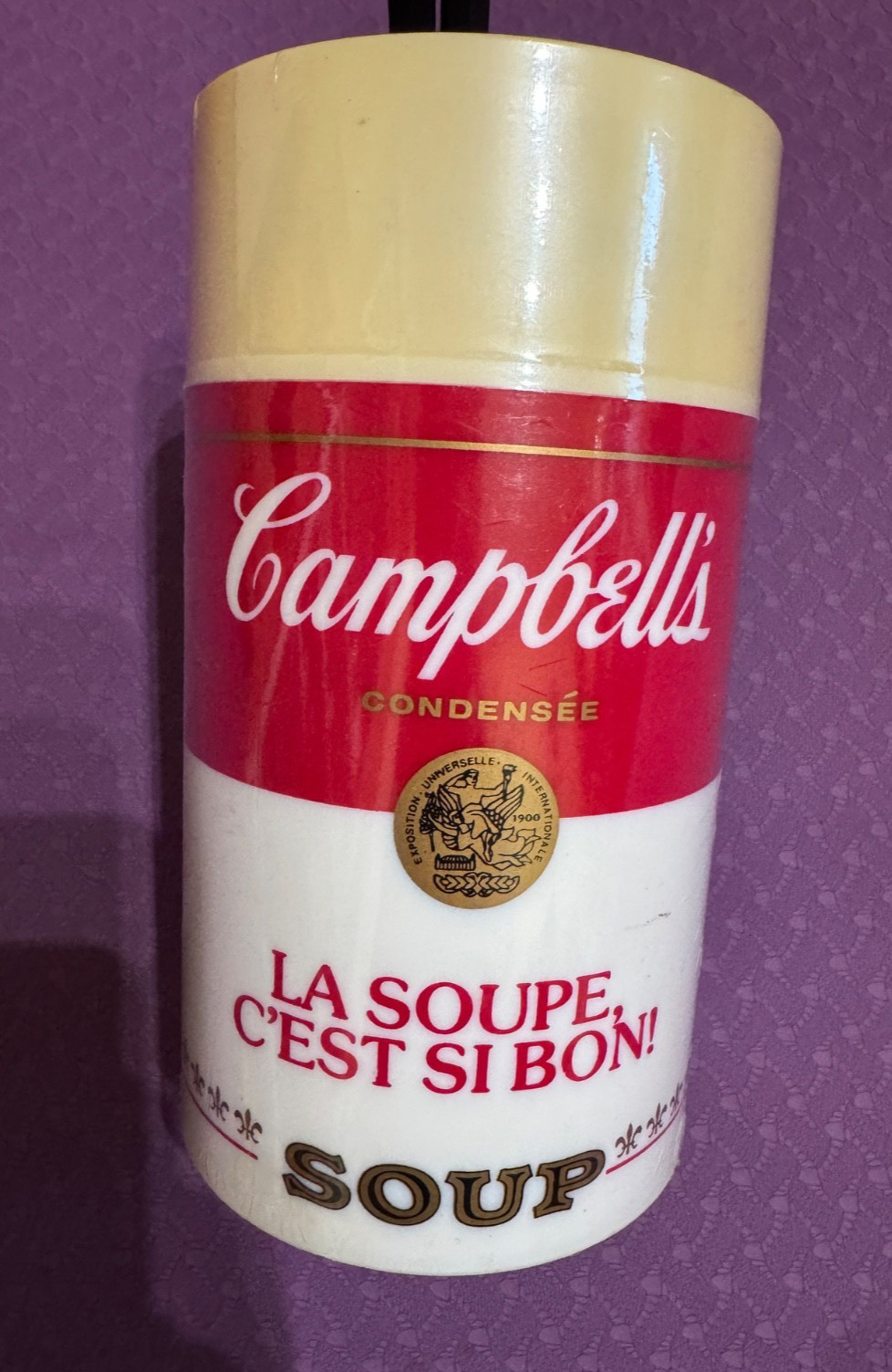 Vtg, New Sealed Campbell\'s Soup thermos container- ENGLISH & FRENCH SIDE-RARE